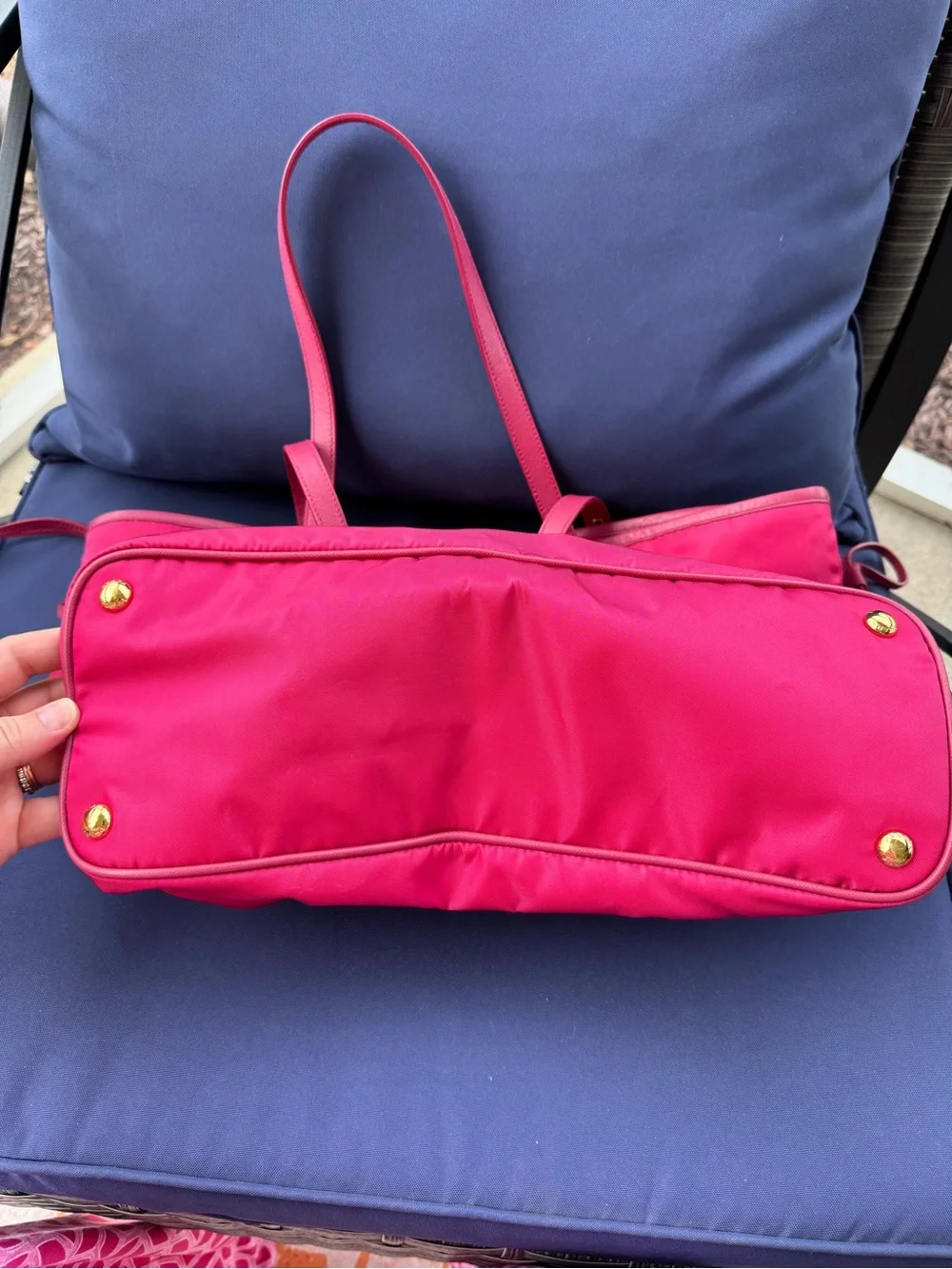 Prada Hot Pink Nylon Tote with Gold Accents